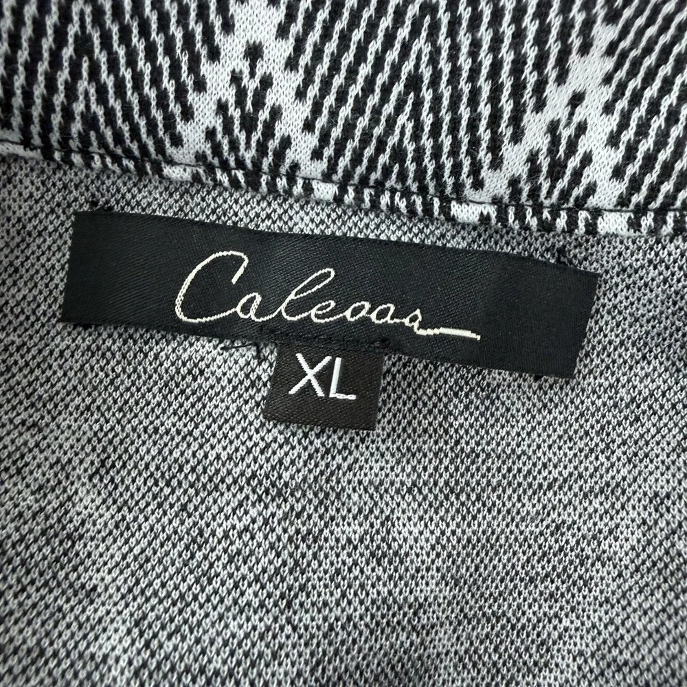 Calessa Tunic Shirt Top Womens XL Black Geometric Cowl Neck 3/4 Sleeve Knit
